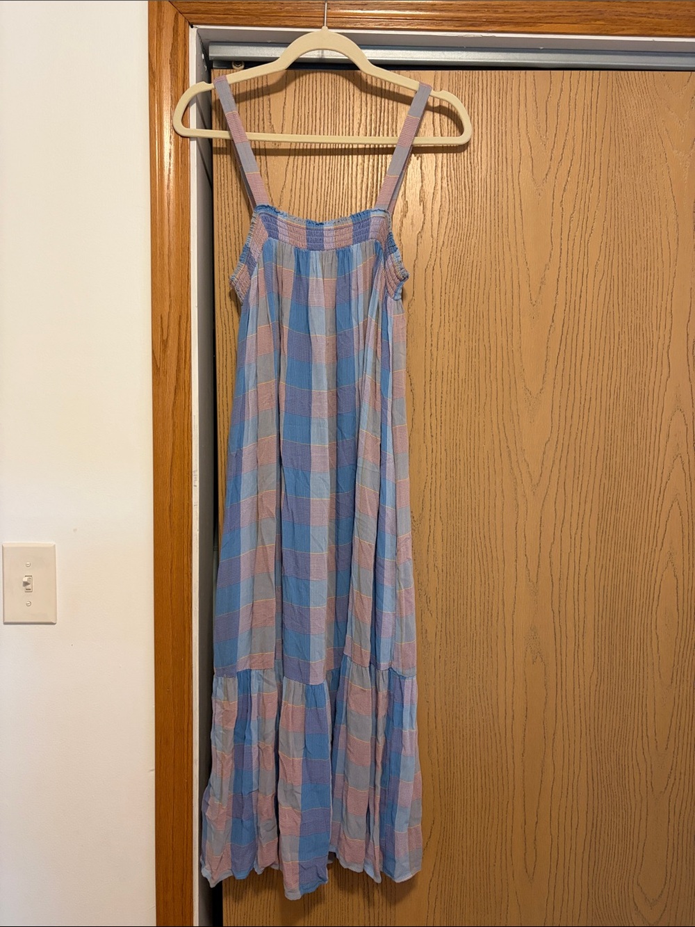 LOFT Blue and Pink Gingham Maxi Dress